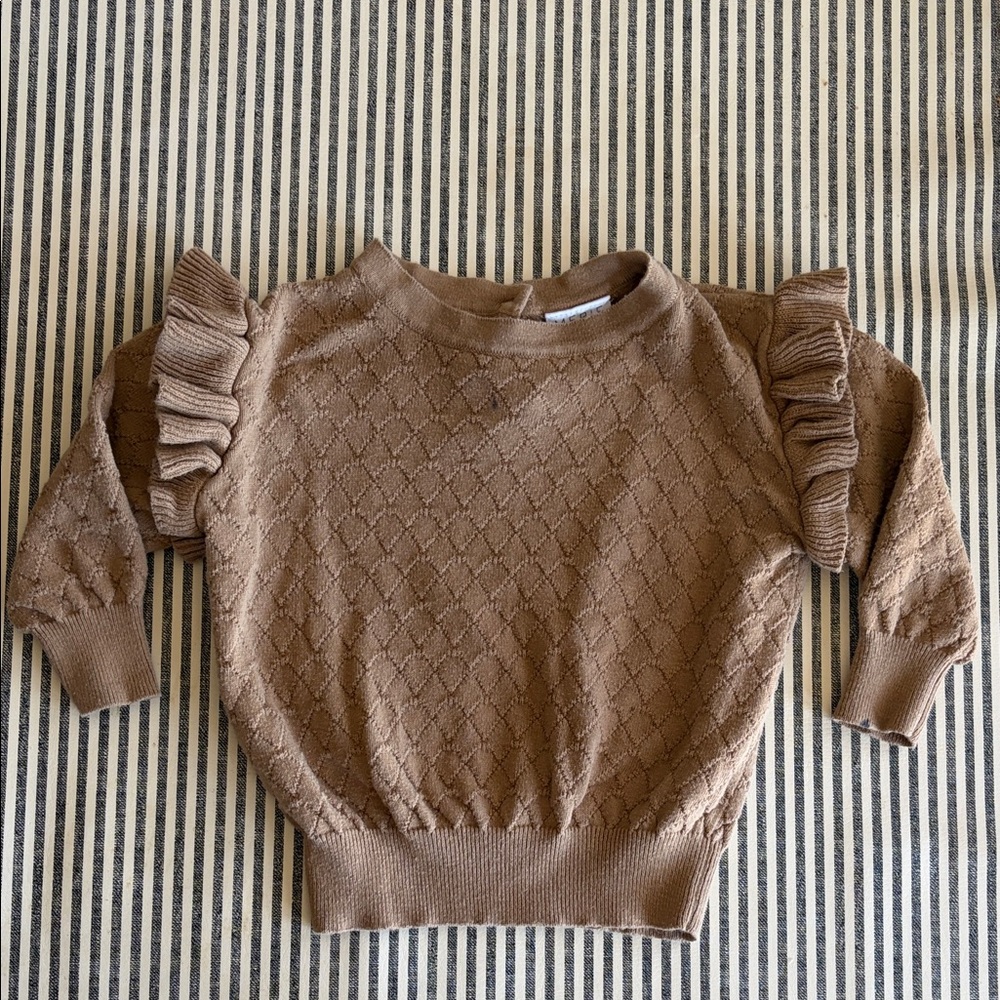 MEBIE BABY Ruffle Shoulder Knit Sweater - Brown